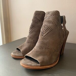 Vince Camuto Brown Suede Peep-Toe Cutout Heels